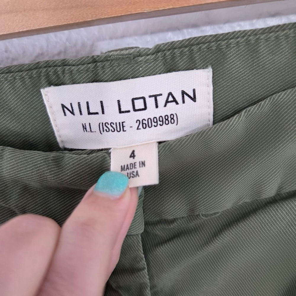 Nili Lotan Dillon Pleated Cotton Wide-Leg Pants clover green women's size 4 - Picture 6 of 7